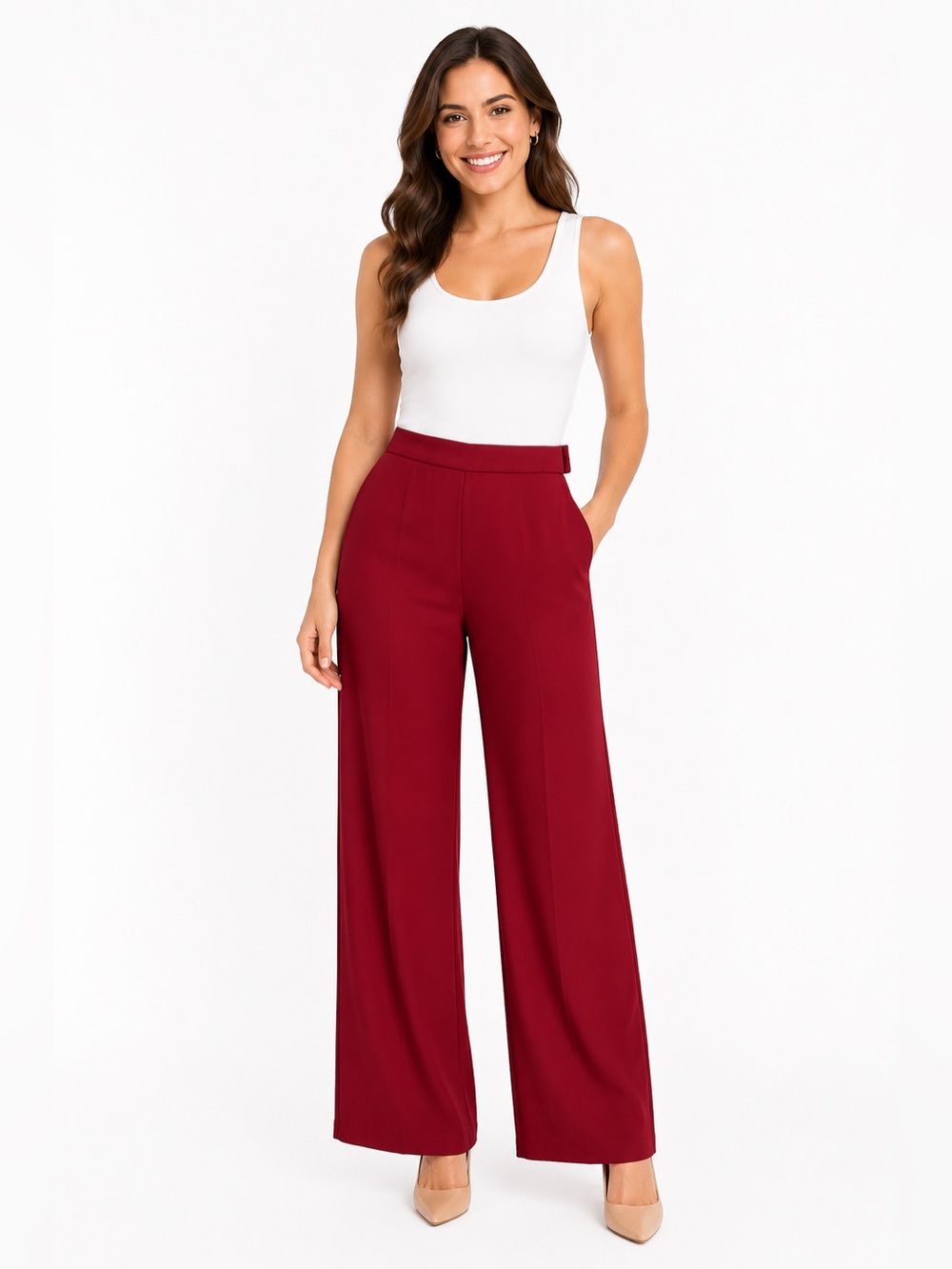 H&M Burgundy Wide-Leg High-Rise Pants